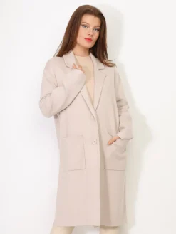 Clearance La Modeuse Gilet mi-long avec poches et revers de col Beige