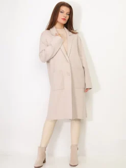 Clearance La Modeuse Gilet mi-long avec poches et revers de col Beige