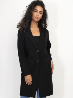 Outlet La Modeuse Gilet mi-long avec poches et revers de col Noir