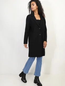 Outlet La Modeuse Gilet mi-long avec poches et revers de col Noir