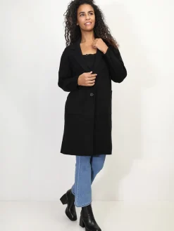 Outlet La Modeuse Gilet mi-long avec poches et revers de col Noir