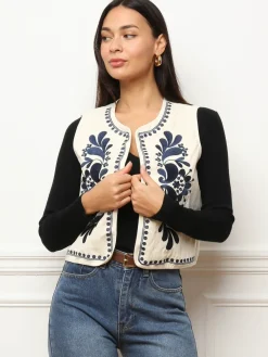 New La Modeuse Gilet sans manches à broderies Beige