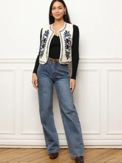 New La Modeuse Gilet sans manches à broderies Beige