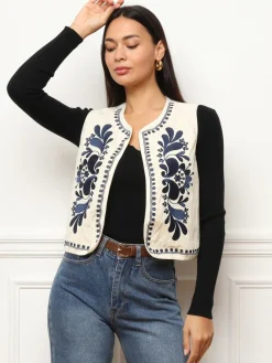 New La Modeuse Gilet sans manches à broderies Beige