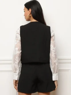 Best La Modeuse Gilet sans manches à broderies Noir