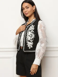 Best La Modeuse Gilet sans manches à broderies Noir