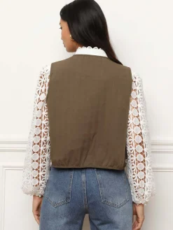 New La Modeuse Gilet sans manches à broderies Taupe