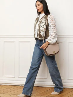 New La Modeuse Gilet sans manches à broderies Taupe