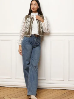 New La Modeuse Gilet sans manches à broderies Taupe