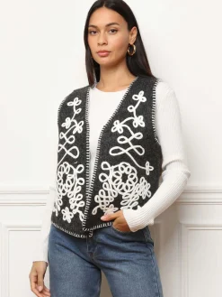 Sale La Modeuse Gilet sans manches avec broderies Noir
