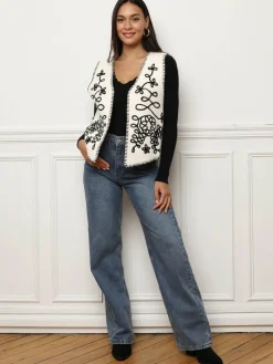 Outlet La Modeuse Gilet sans manches avec broderies Beige