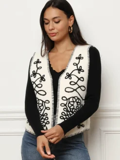 Outlet La Modeuse Gilet sans manches avec broderies Beige