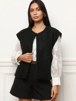 New La Modeuse Gilet sans manches duveteux Noir