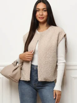 Best La Modeuse Gilet sans manches duveteux Beige