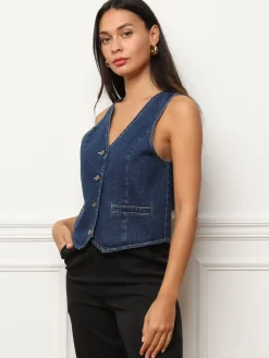 Hot La Modeuse Gilet sans manches en denim Bleufoncé