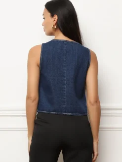 Hot La Modeuse Gilet sans manches en denim Bleufoncé
