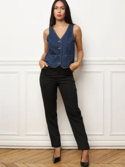 Hot La Modeuse Gilet sans manches en denim Bleufoncé