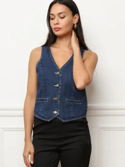 Hot La Modeuse Gilet sans manches en denim Bleufoncé