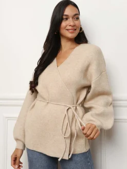 New La Modeuse Gilet style kimono à nouer Taupe