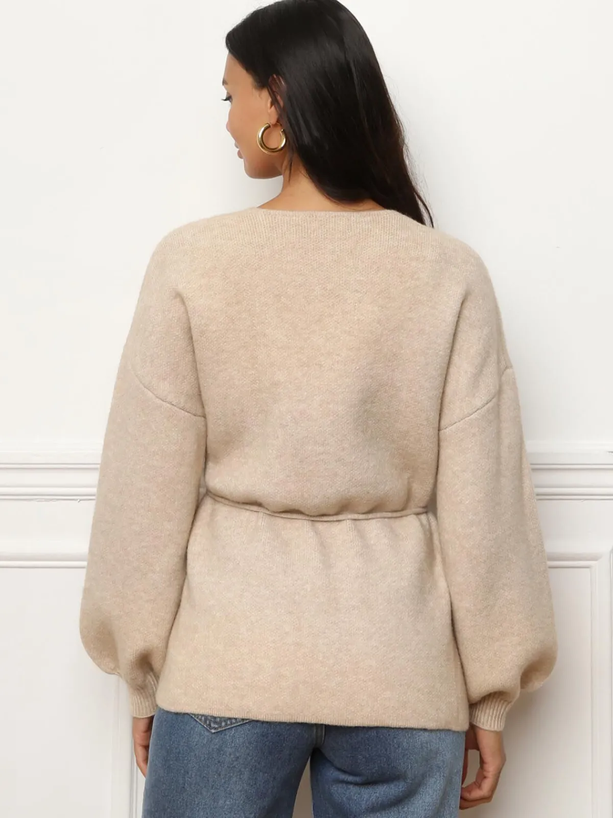 New La Modeuse Gilet style kimono à nouer Taupe