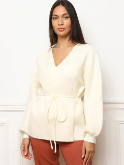 Discount La Modeuse Gilet style kimono à nouer Ecru