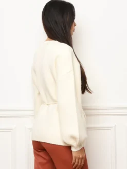 Discount La Modeuse Gilet style kimono à nouer Ecru