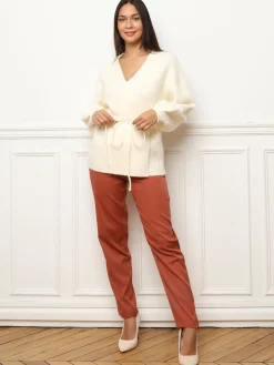 Discount La Modeuse Gilet style kimono à nouer Ecru