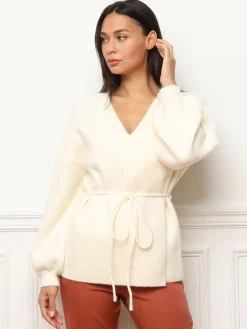 Discount La Modeuse Gilet style kimono à nouer Ecru