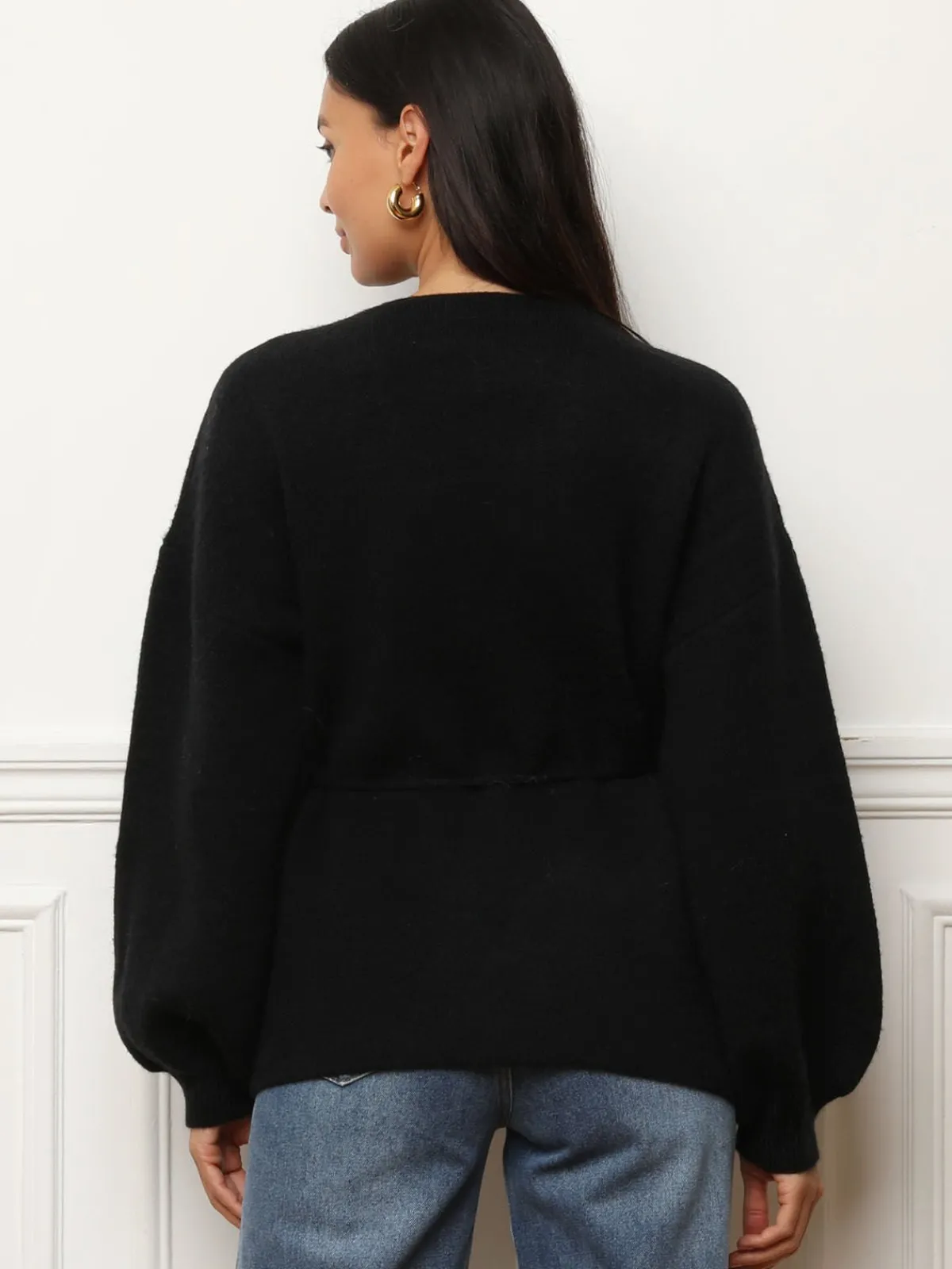 La Modeuse Gilet style kimono à nouer Noir