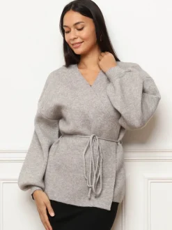 Discount La Modeuse Gilet style kimono à nouer Gris