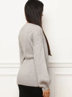 Discount La Modeuse Gilet style kimono à nouer Gris