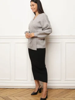 Discount La Modeuse Gilet style kimono à nouer Gris