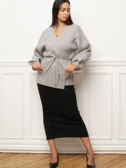Discount La Modeuse Gilet style kimono à nouer Gris