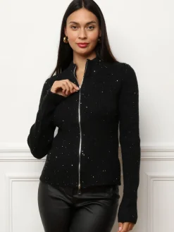 Hot La Modeuse Gilet zippé à sequins Noir