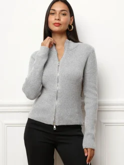 New La Modeuse Gilet zippé à sequins Gris