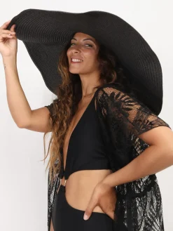 Online La Modeuse Grande capeline en paille Noir