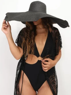 Online La Modeuse Grande capeline en paille Noir