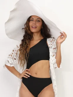 Clearance La Modeuse Grande capeline en paille Blanc