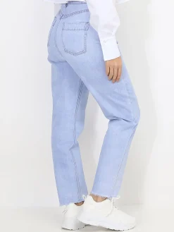 Sale La Modeuse Jeans droit à bords effilochés BleuClair
