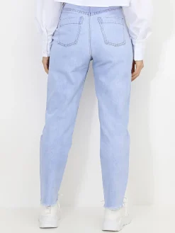 Sale La Modeuse Jeans droit à bords effilochés BleuClair