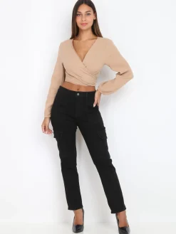 Online La Modeuse Jeans droit style cargo Noir