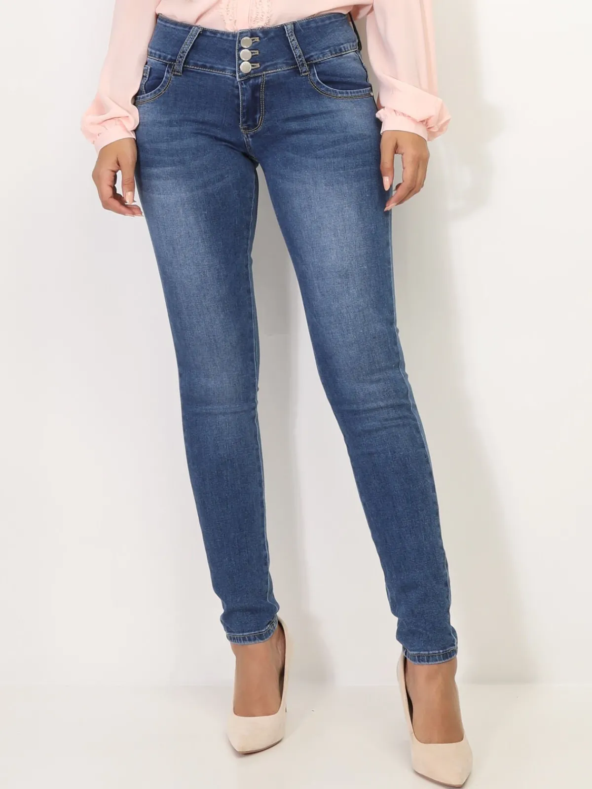 La Modeuse Jeans skinny avec un noeud à l'arrière Bleu