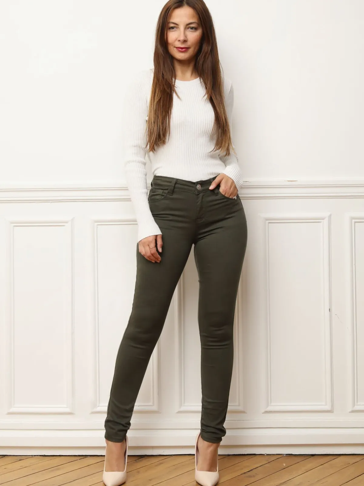 Clearance La Modeuse Jeans slim Push-Up Kaki