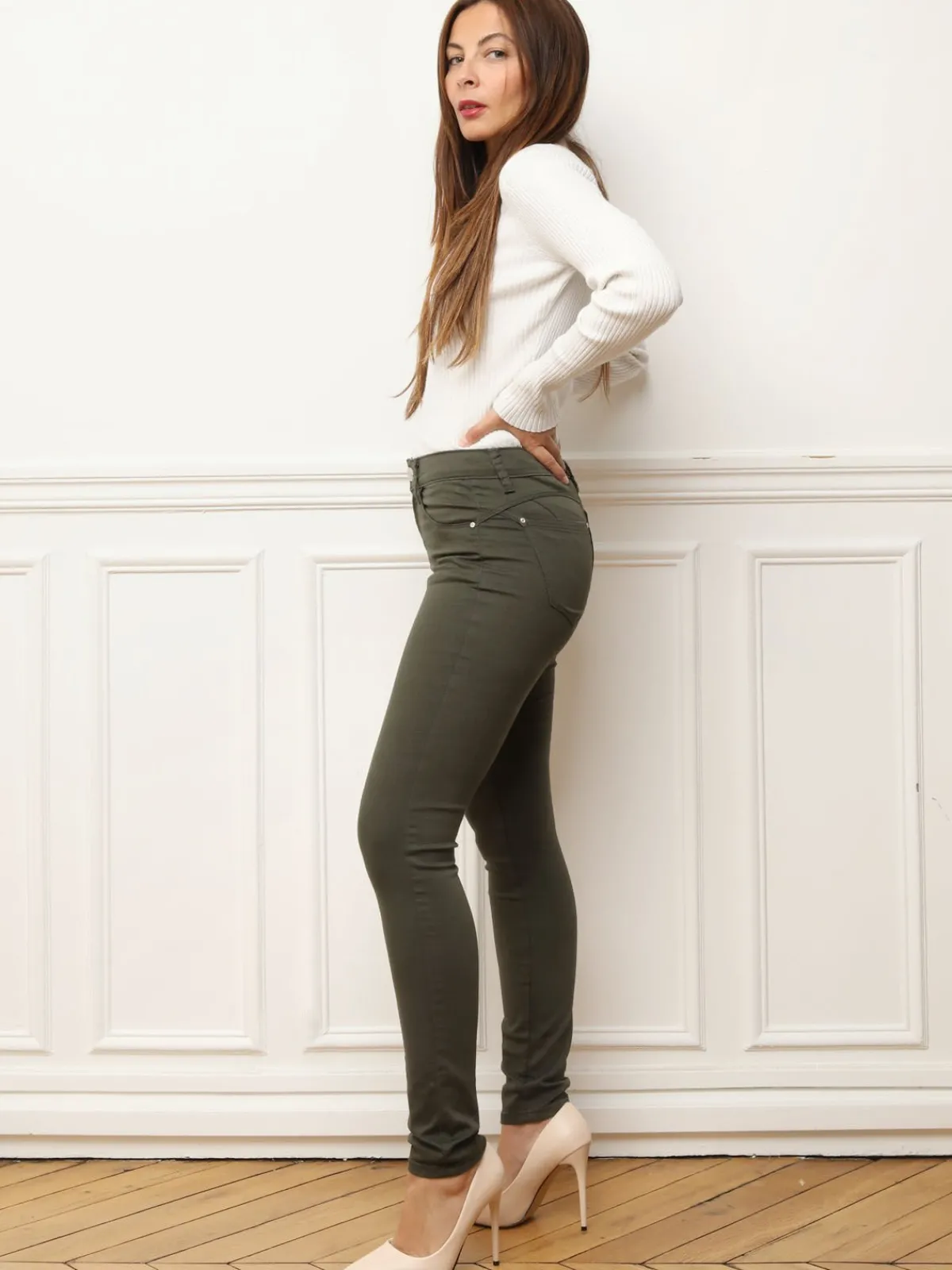 Clearance La Modeuse Jeans slim Push-Up Kaki