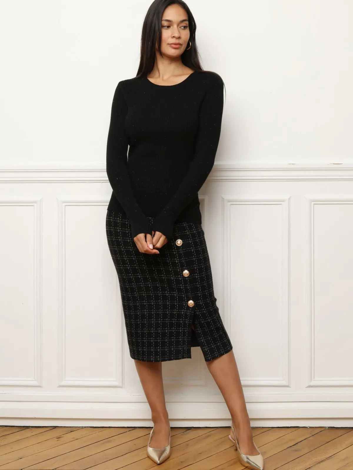 Clearance La Modeuse Jupe à carreaux et boutons officiers
