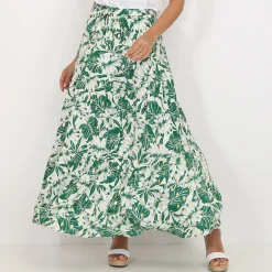 Discount La Modeuse Jupe à feuilles et détails dorés Beige/Vert