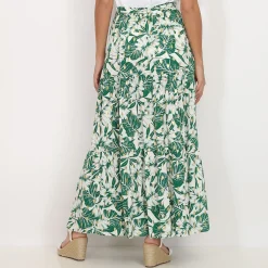 Discount La Modeuse Jupe à feuilles et détails dorés Beige/Vert