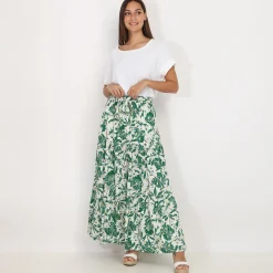 Discount La Modeuse Jupe à feuilles et détails dorés Beige/Vert