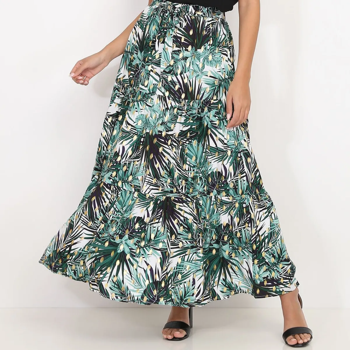 Discount La Modeuse Jupe à imprimé tropical et détails dorés Blanc