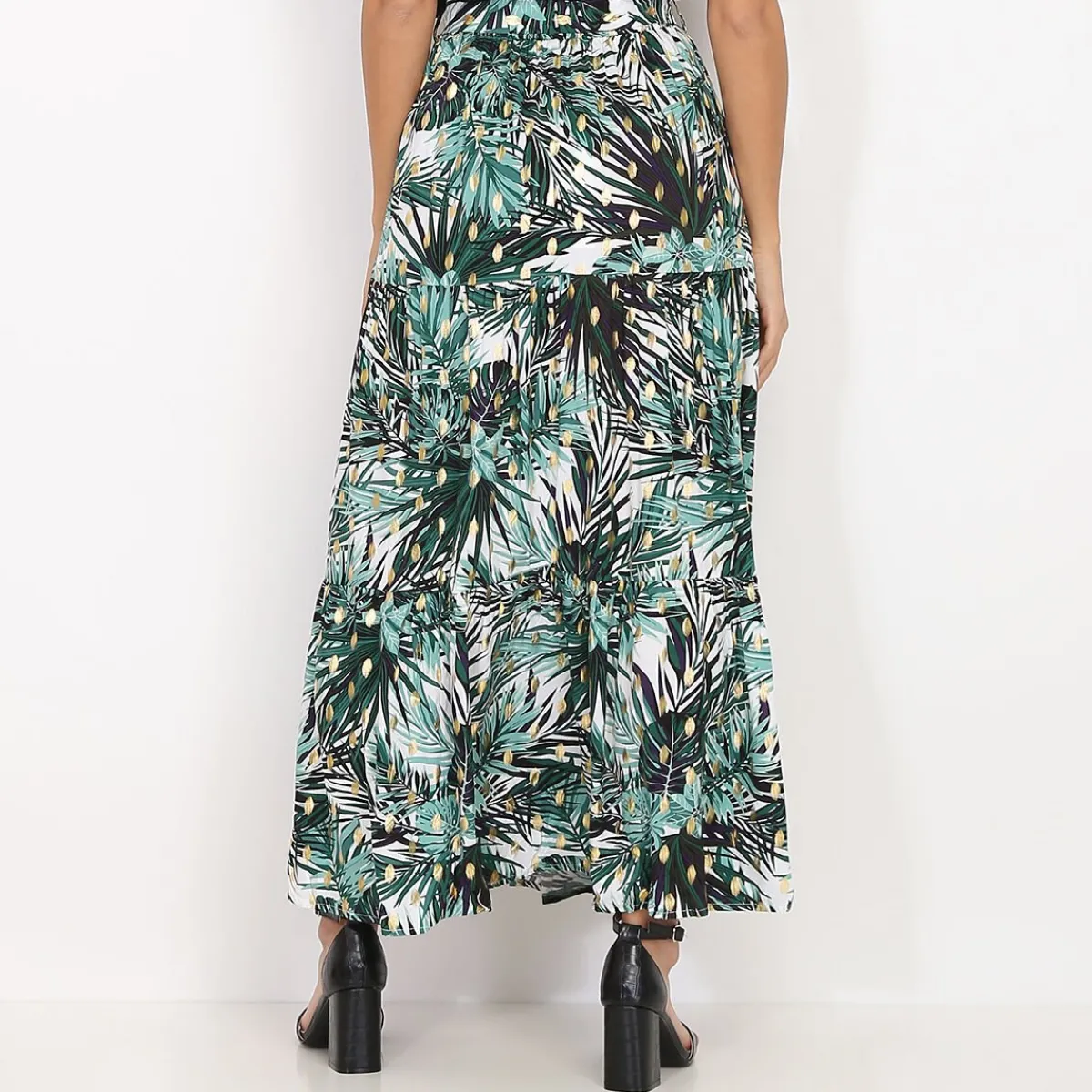 Discount La Modeuse Jupe à imprimé tropical et détails dorés Blanc